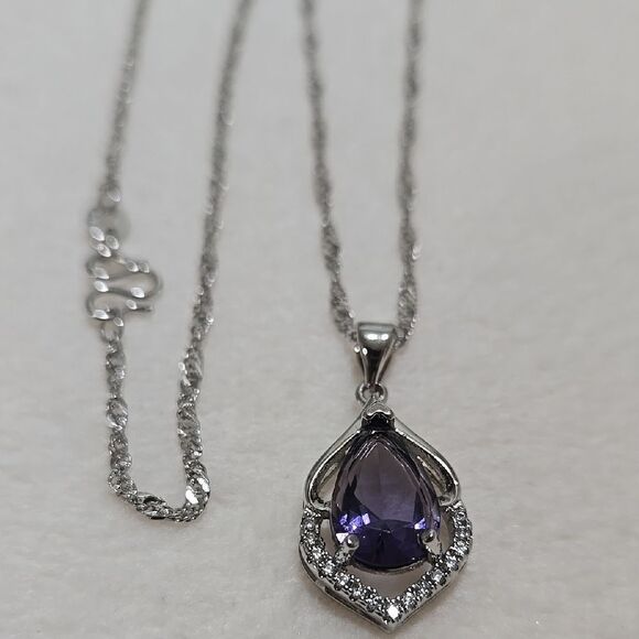 Sterling Silver and Purple Pendant Necklace - Picture 1 of 7